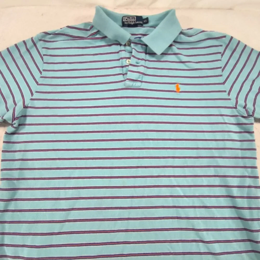 Polo by Ralph Lauren Short Sleeve Collared Polo Shirt Mens Size XL Blue Pink